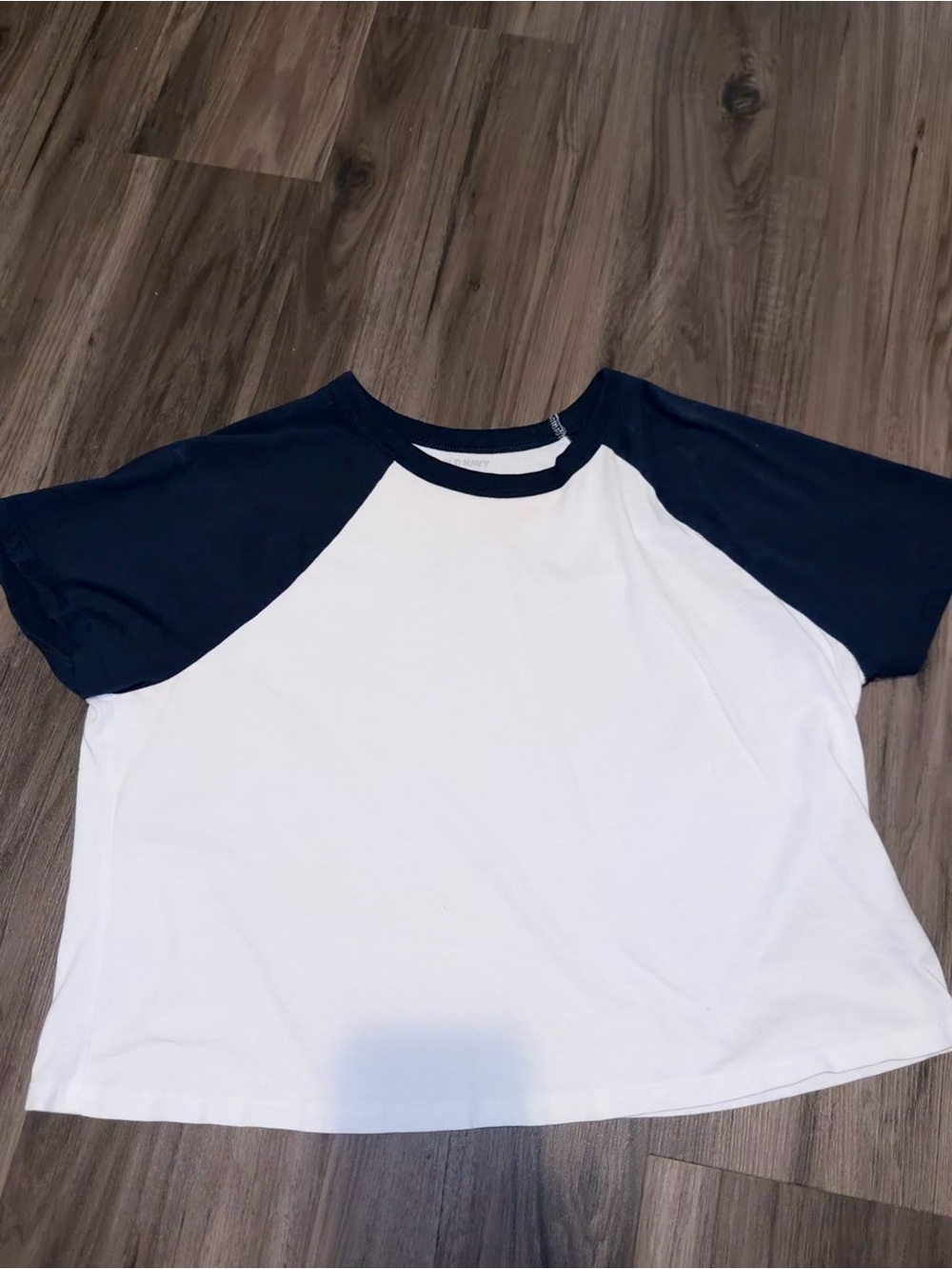 Old Navy White Tee with Navy Raglan Sleeves